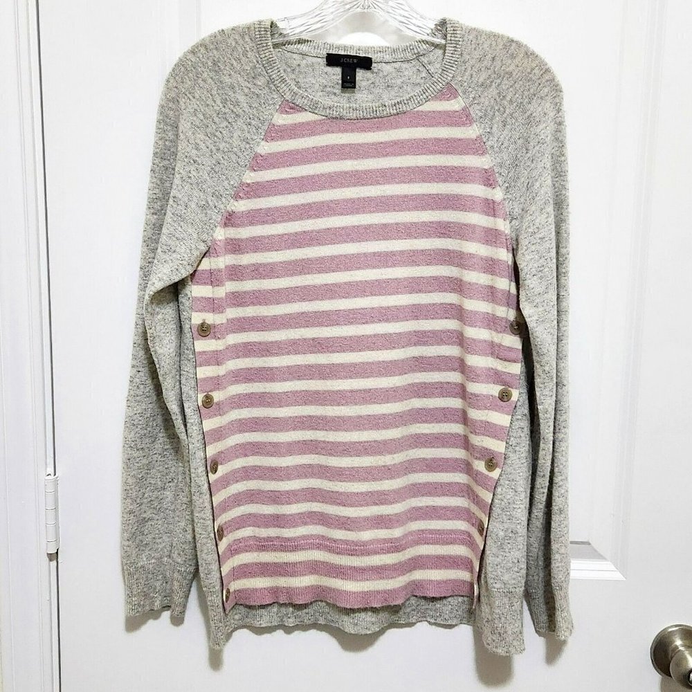 J Crew Women's S Side Button Striped Colorblock Cozy Wool Rabbit Preppy Sweater